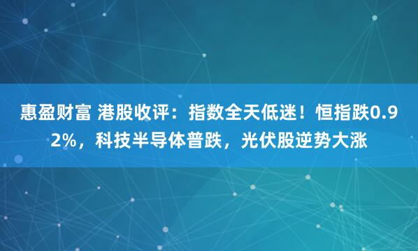 惠盈财富 港股收评:指数全天低迷!恒指跌0.92%,科技半导体普跌,光伏股逆势大涨